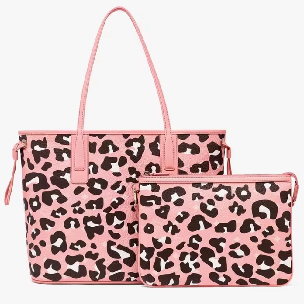 MCM Aren Leopard Visetos Removable Pouch In Blossom Pink